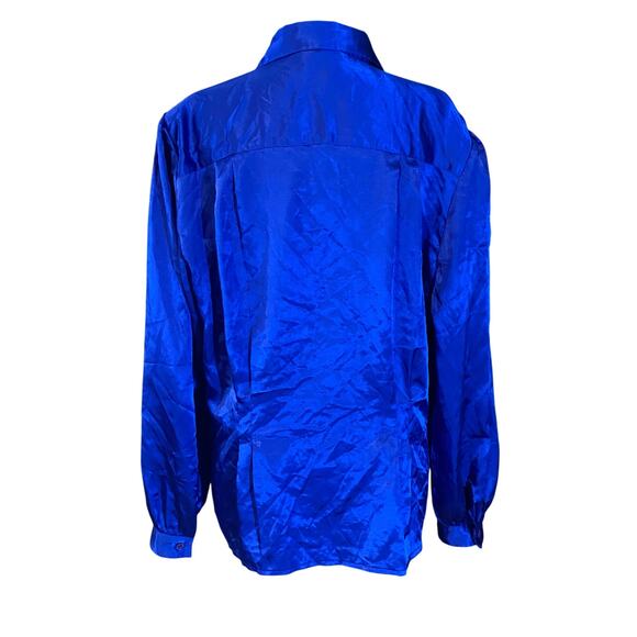 Vintage Laura & Jayne Blue Satin Blouse 80s Puff Sleeve Button Up 12 Hong Kong - Picture 3 of 9